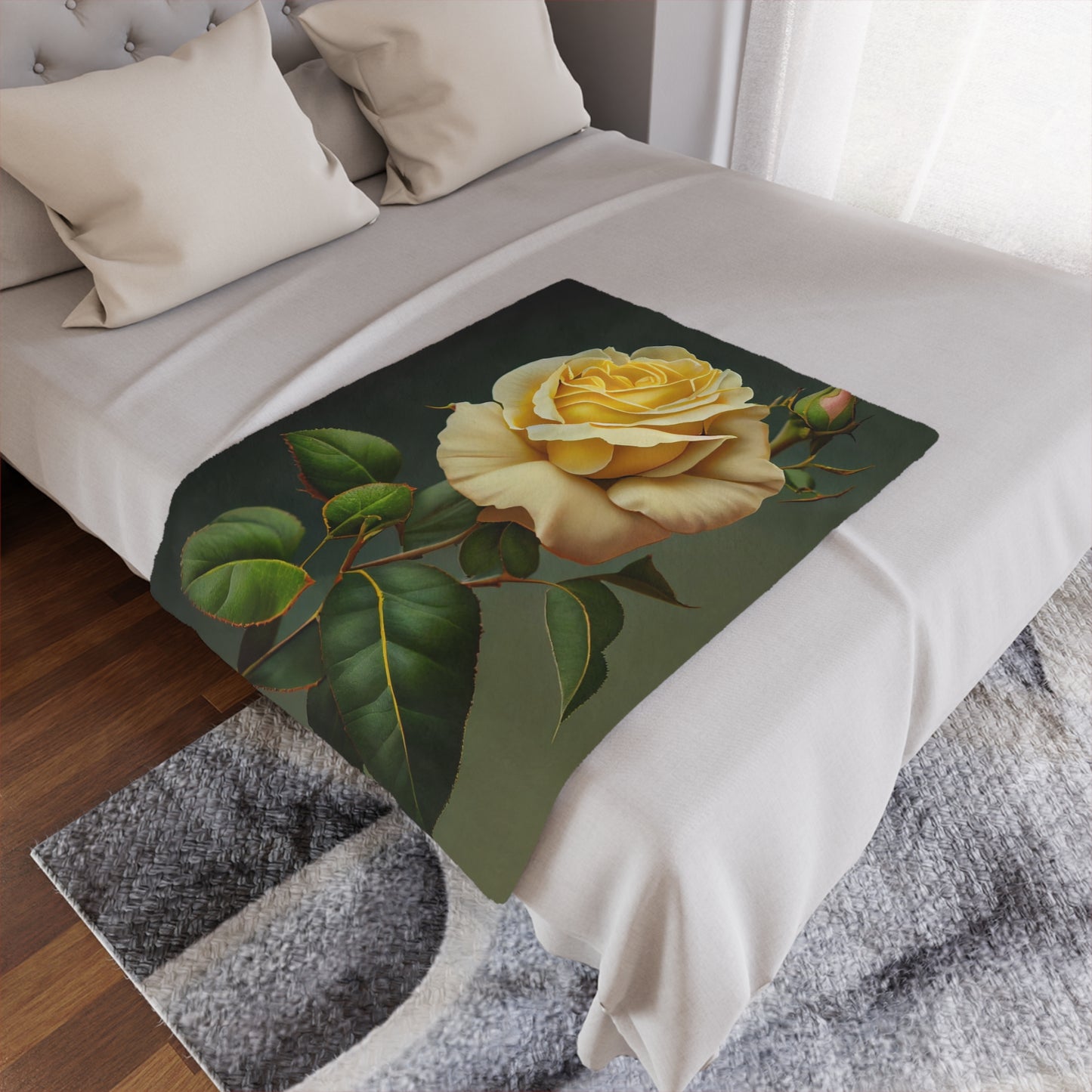 Yellow Rose Minky Blanket — Vintage Botanical Throw for Bedroom & Living Room