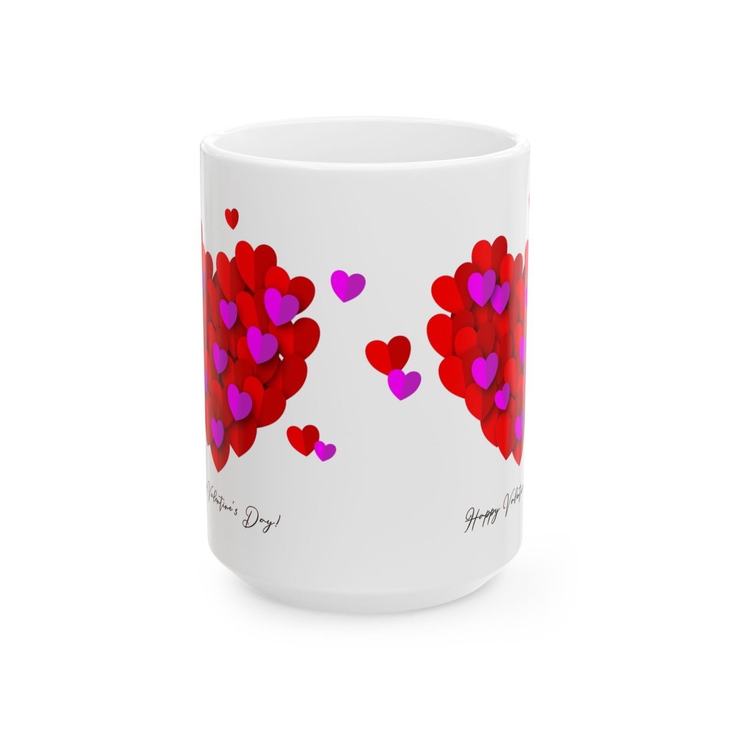 Valentine Heart Cluster Mug — Happy Valentine's Day Ceramic Coffee Cup (11oz & 15oz)