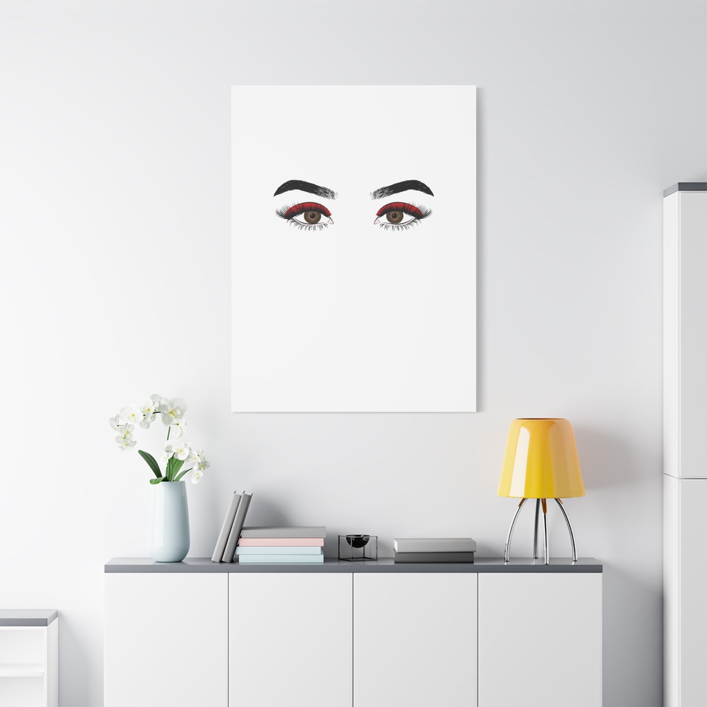 Glam Eyes Matte Canvas Wall Art — Brown Eyes with Red Lashes