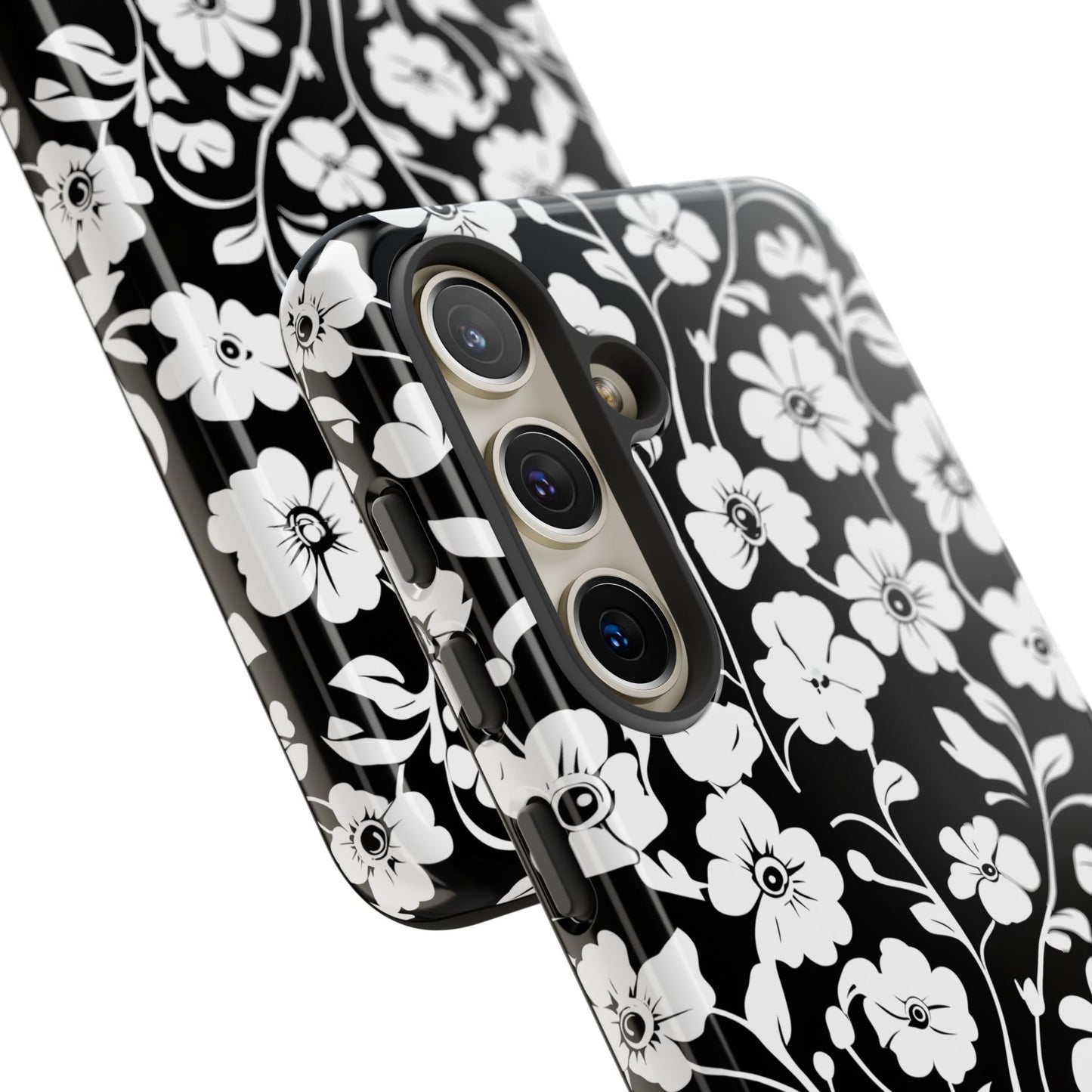 Floral Noir Tough Phone Case — Black & White Flower Protective Cover