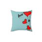 Love Heart Balloons Decorative Throw Pillow — Romantic Red Hearts on Aqua