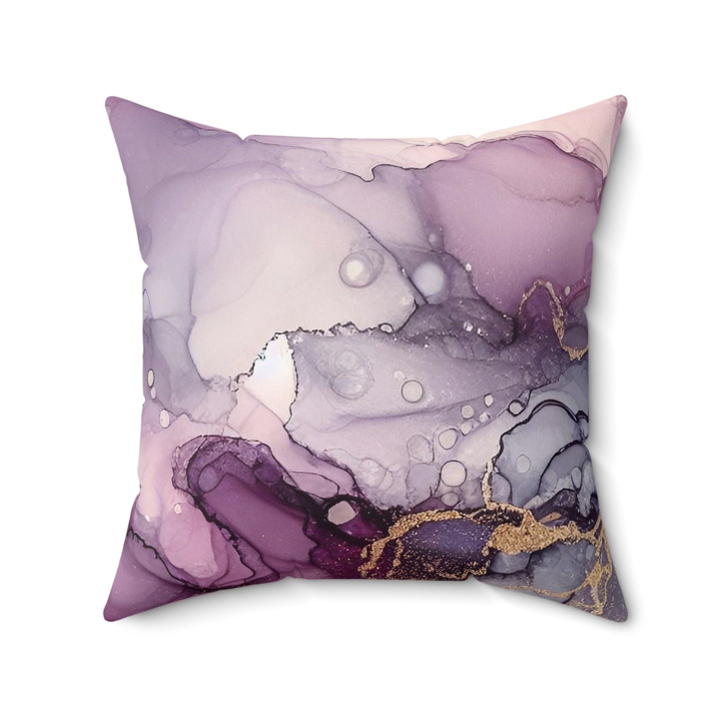 Purple Marble Accent Pillow — Abstract Ink & Gold Veining Decorative Throw Pillow