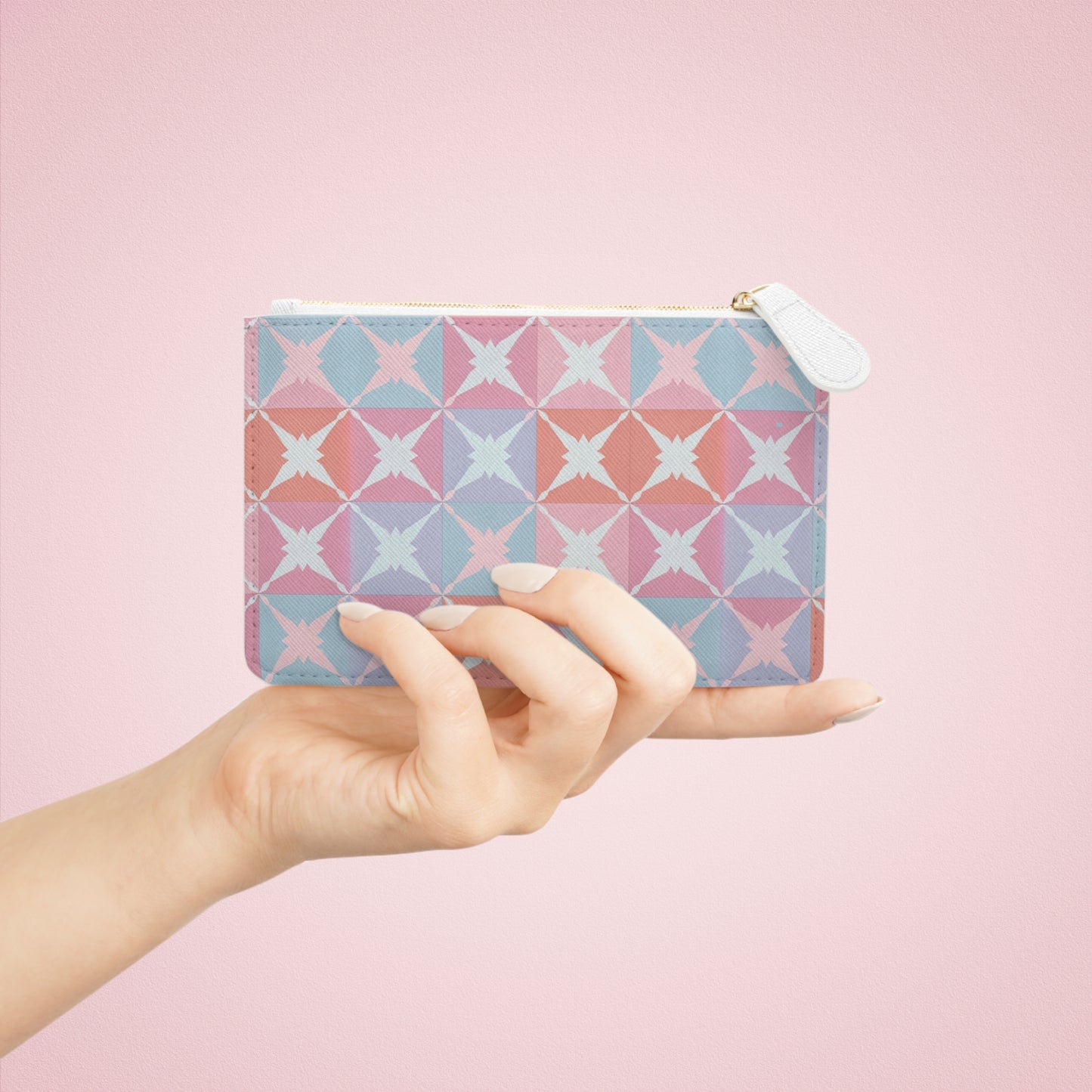 Mini Clutch Bag - Pastel Geometric Star Pattern Wrist Pouch