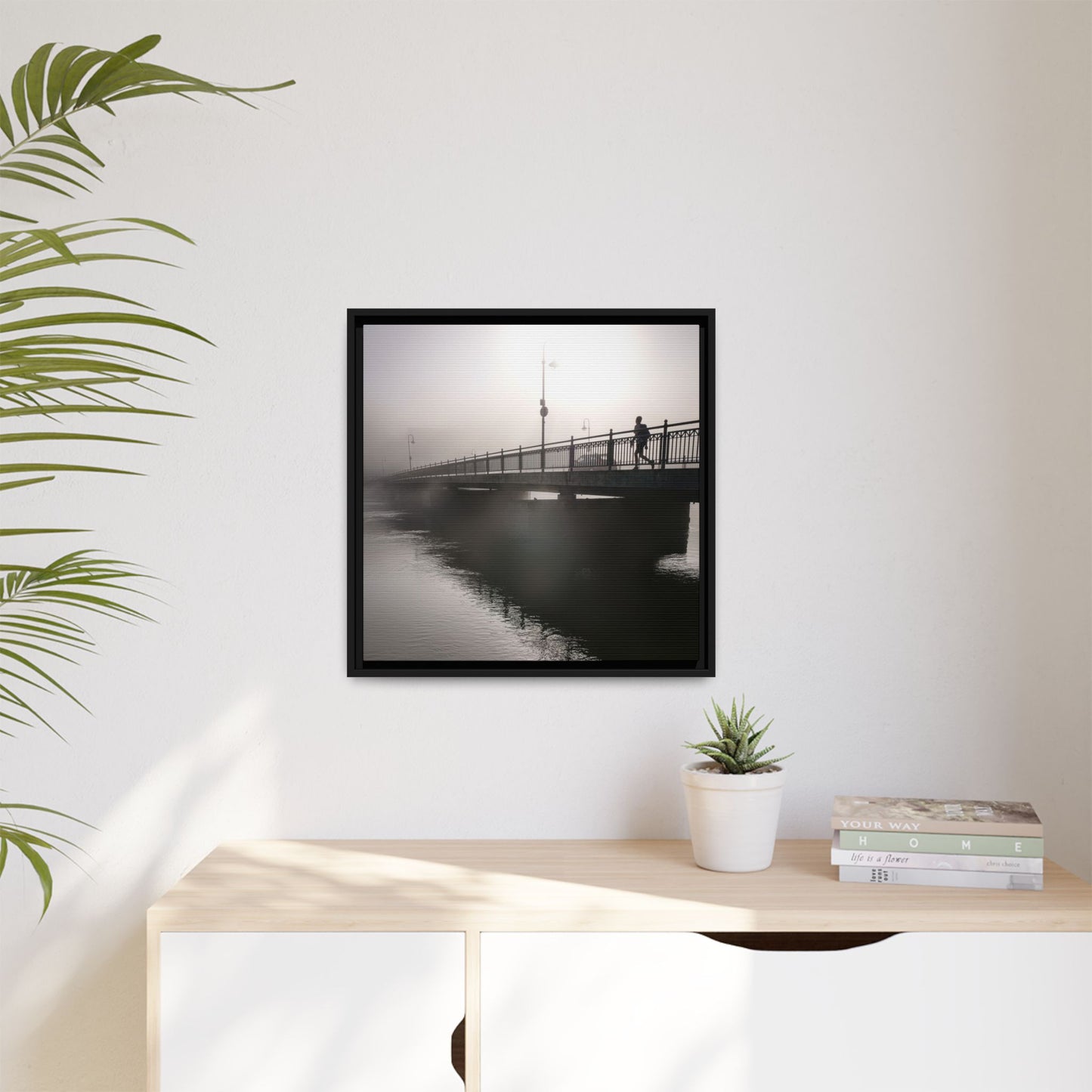 Framed Matte Canvas - Foggy Bridge Black & White Photography