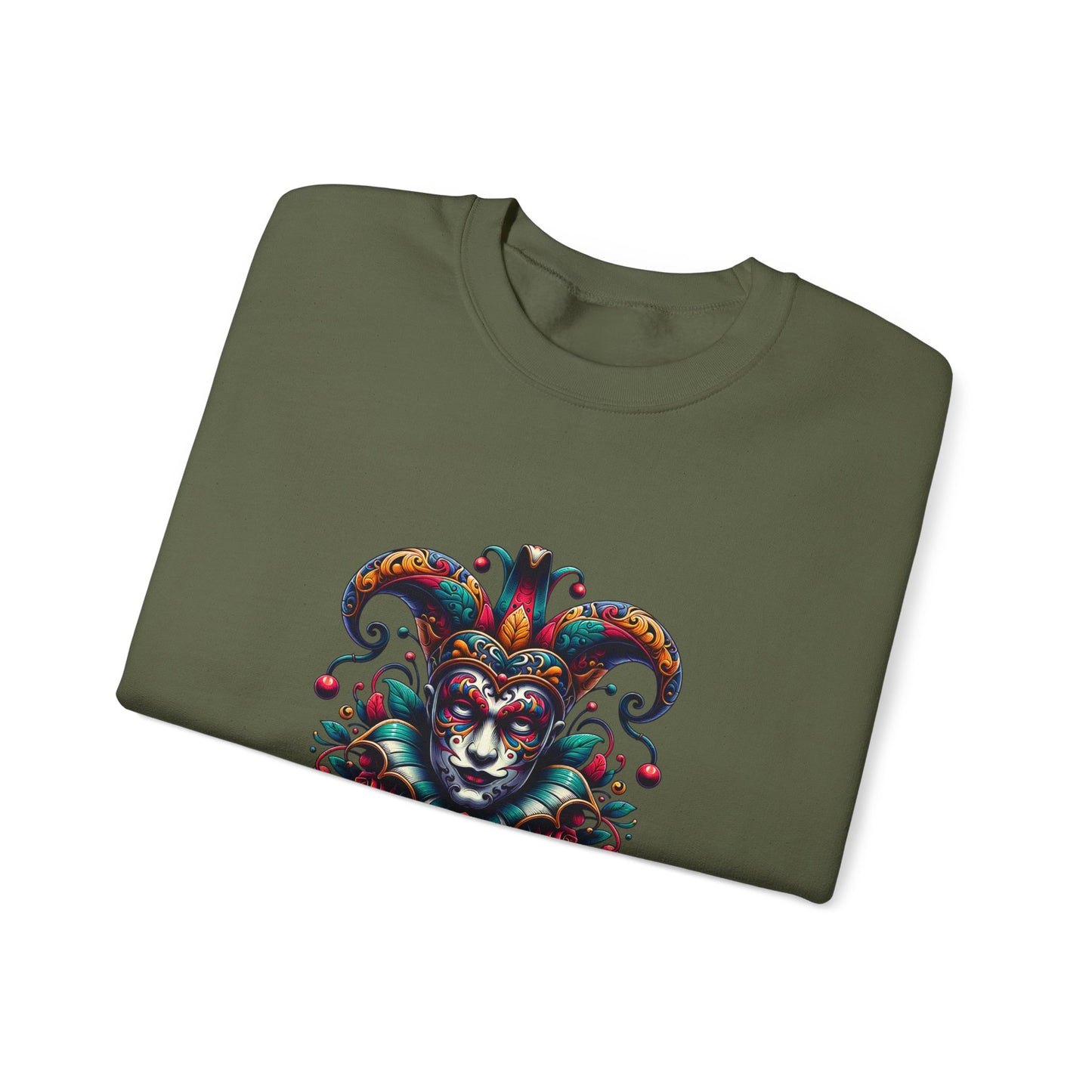 Colorful Jester Sweatshirt, Unisex Heavy Blend Crewneck, Unique Art Apparel, Trendy Fashion, Cozy Gift for Adults