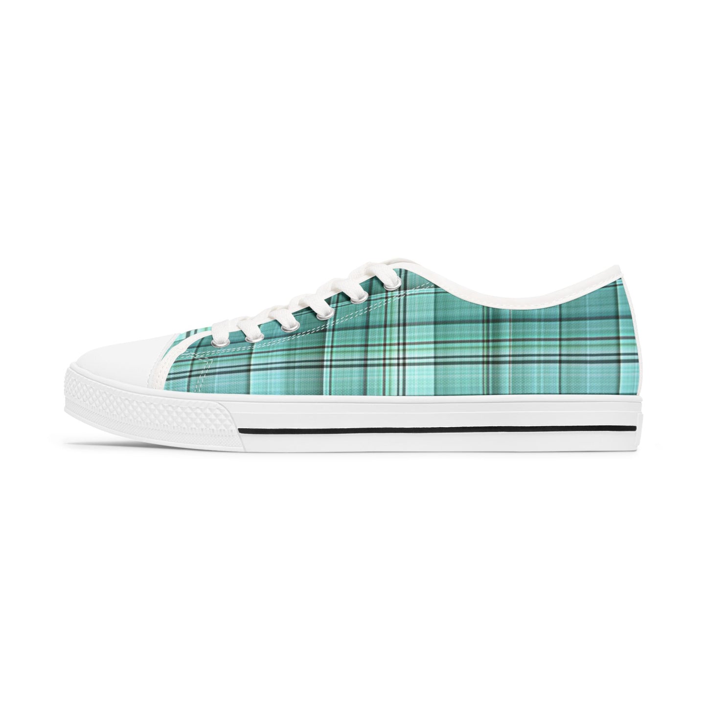 Teal Plaid Women's Low Top Sneakers — Casual Retro Style for Everyday Wear