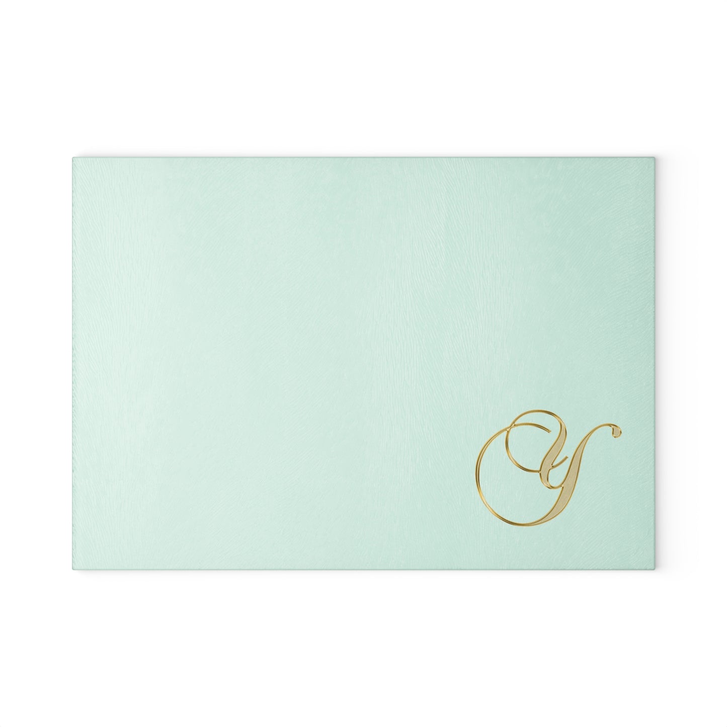 Mint Glass Cutting Board with Gold Monogram Letter 'Y' – Elegant Kitchen Prep Board, Gift for Brides & Housewarmings