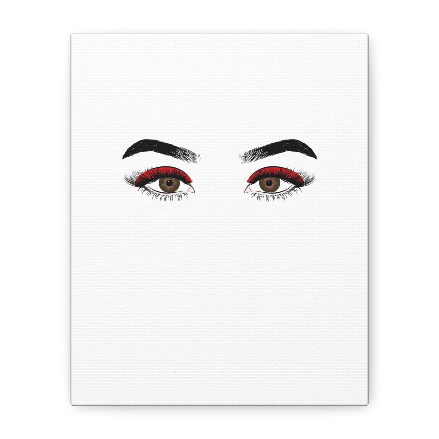 Glam Eyes Matte Canvas Wall Art — Brown Eyes with Red Lashes