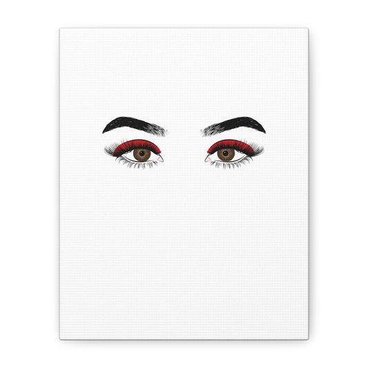 Glam Eyes Matte Canvas Wall Art — Brown Eyes with Red Lashes