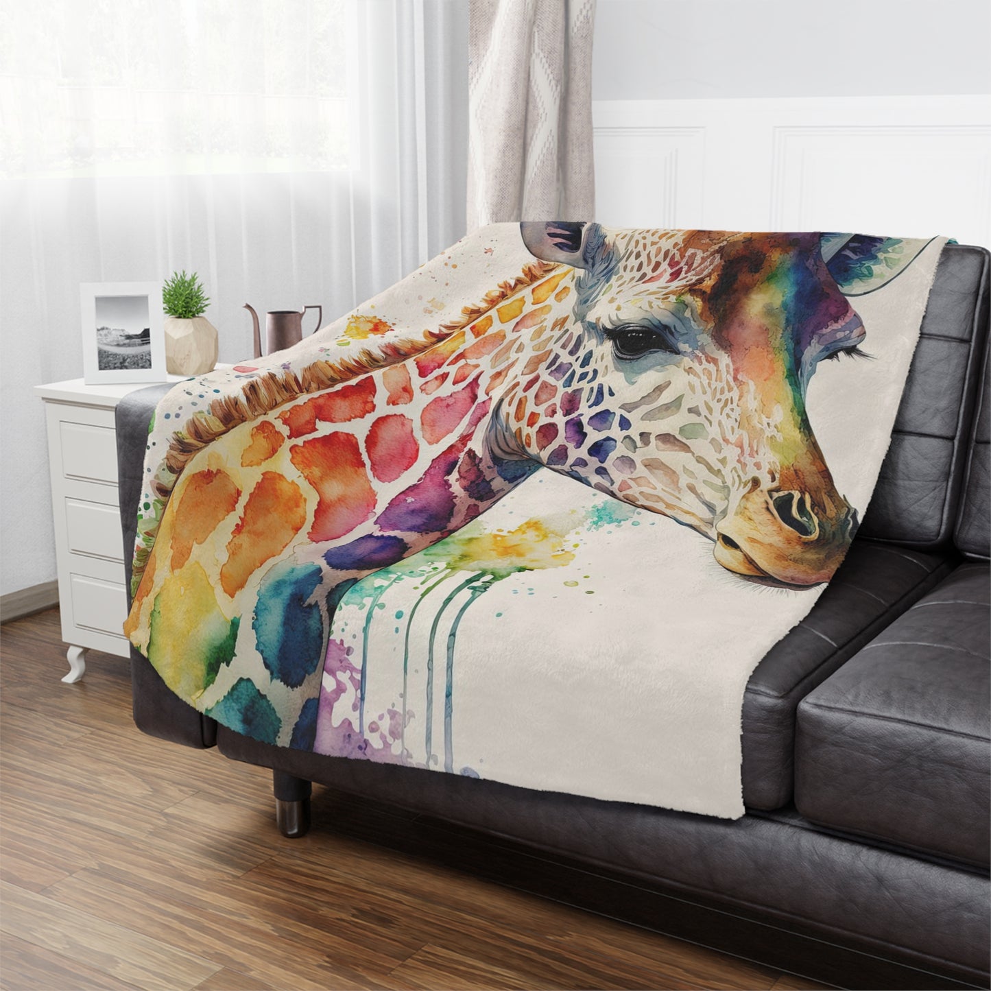 Watercolor Giraffe Minky Blanket — Soft Colorful Animal Throw for Kids & Nursery