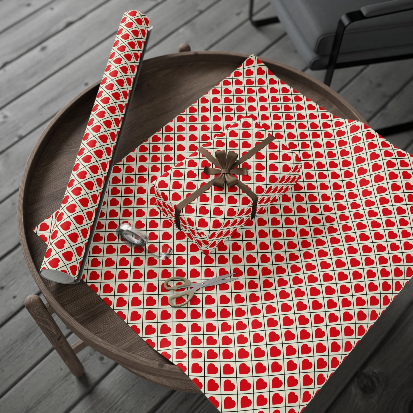 Heart Lattice Wrapping Paper Roll — Red Hearts Valentine's Gift Wrap