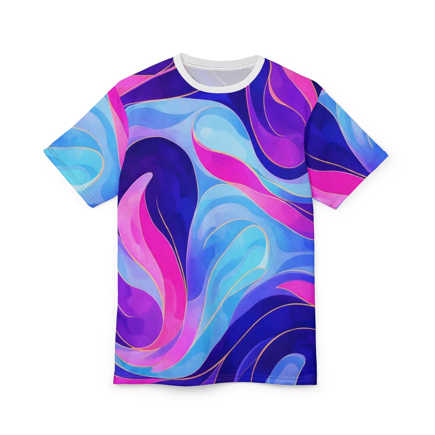 Abstract Swirl Tee — Vibrant Blue & Pink All-Over Print