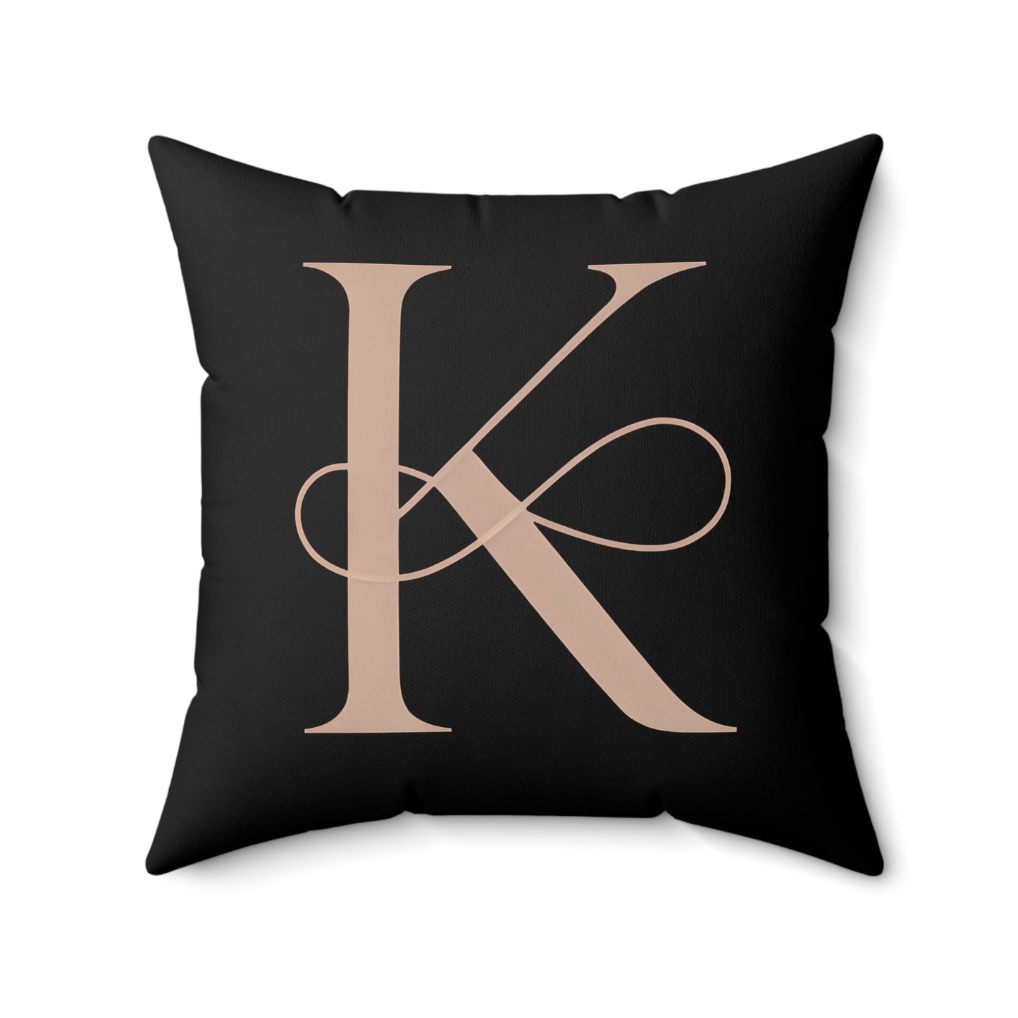 Monogram K Decorative Pillow — Elegant Rose Gold Letter on Black Accent Cushion