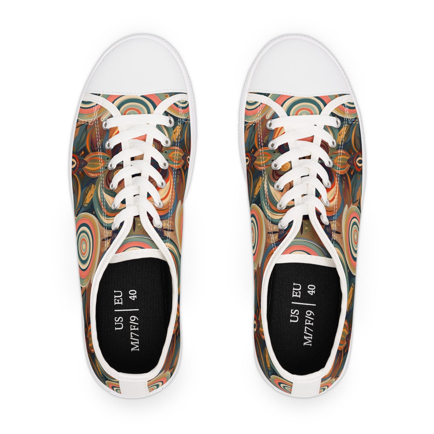 Low Top Sneakers — Retro Boho Circular Pattern Canvas Shoes