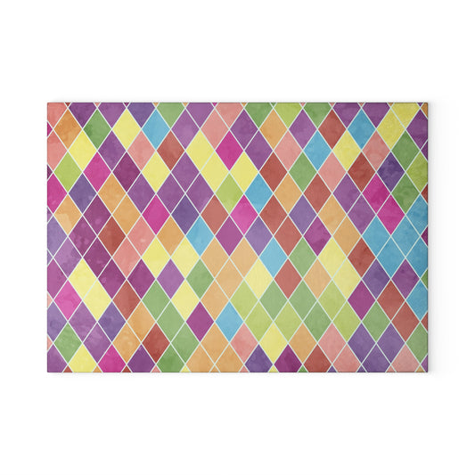 Colorful Diamond Print Glass Cutting Board - Kitchen Decor