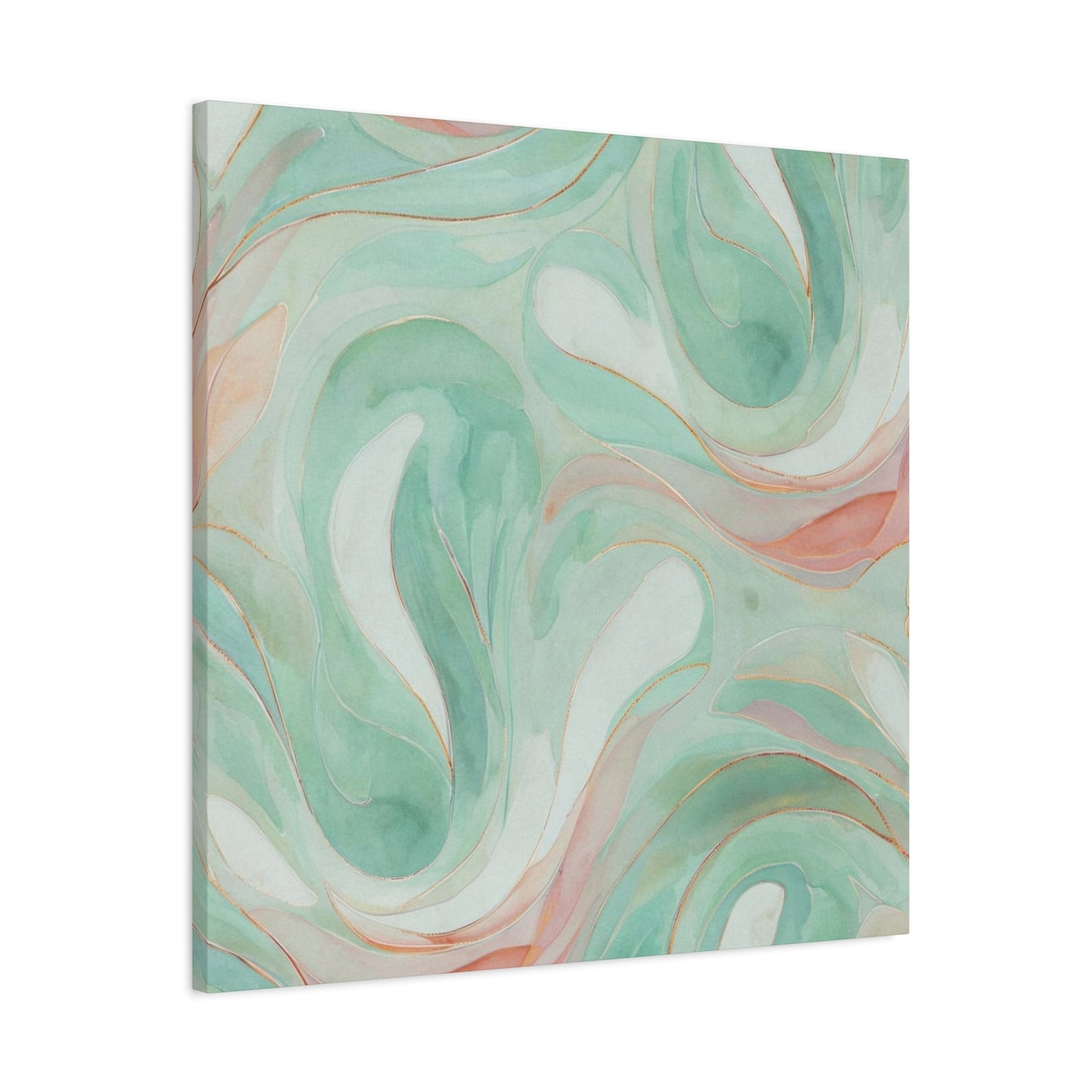 Abstract Green Marble Canvas Print — Teal & Coral Swirl Wall Art