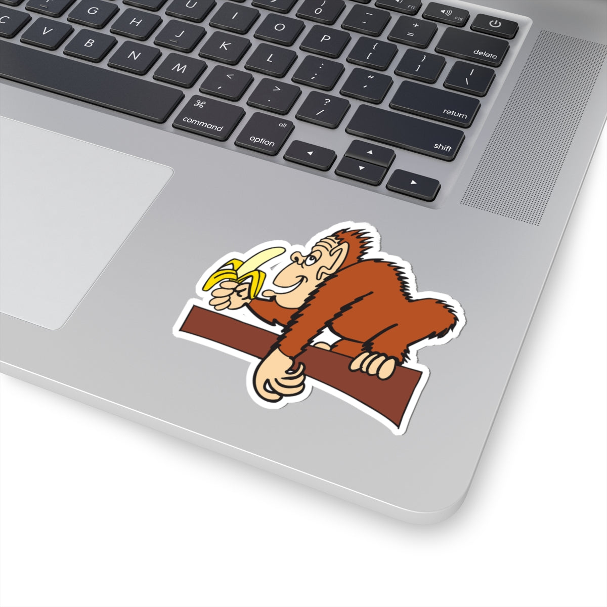 Funny Banana-Eating Ape Kiss-Cut Sticker — Cute Cartoon Monkey Vinyl Decal