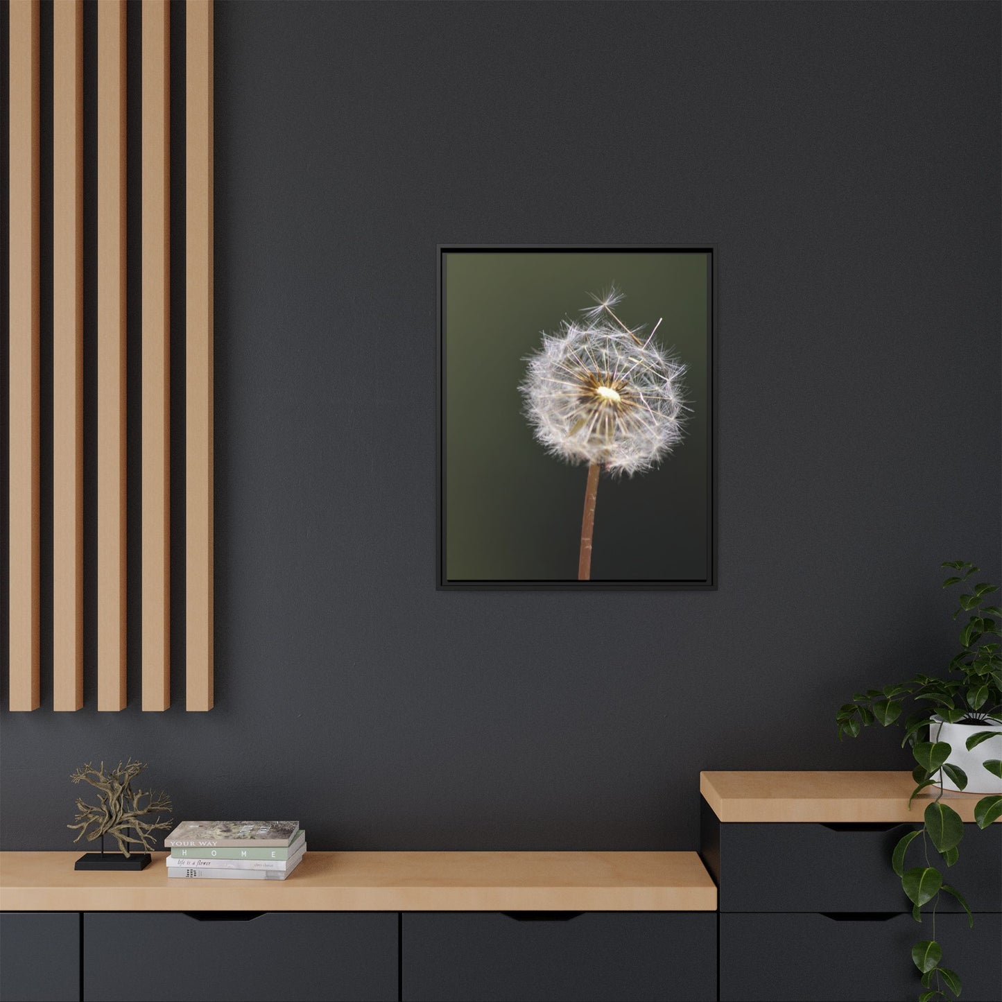 Framed Dandelion Canvas Print — Matte Botanical Wall Art