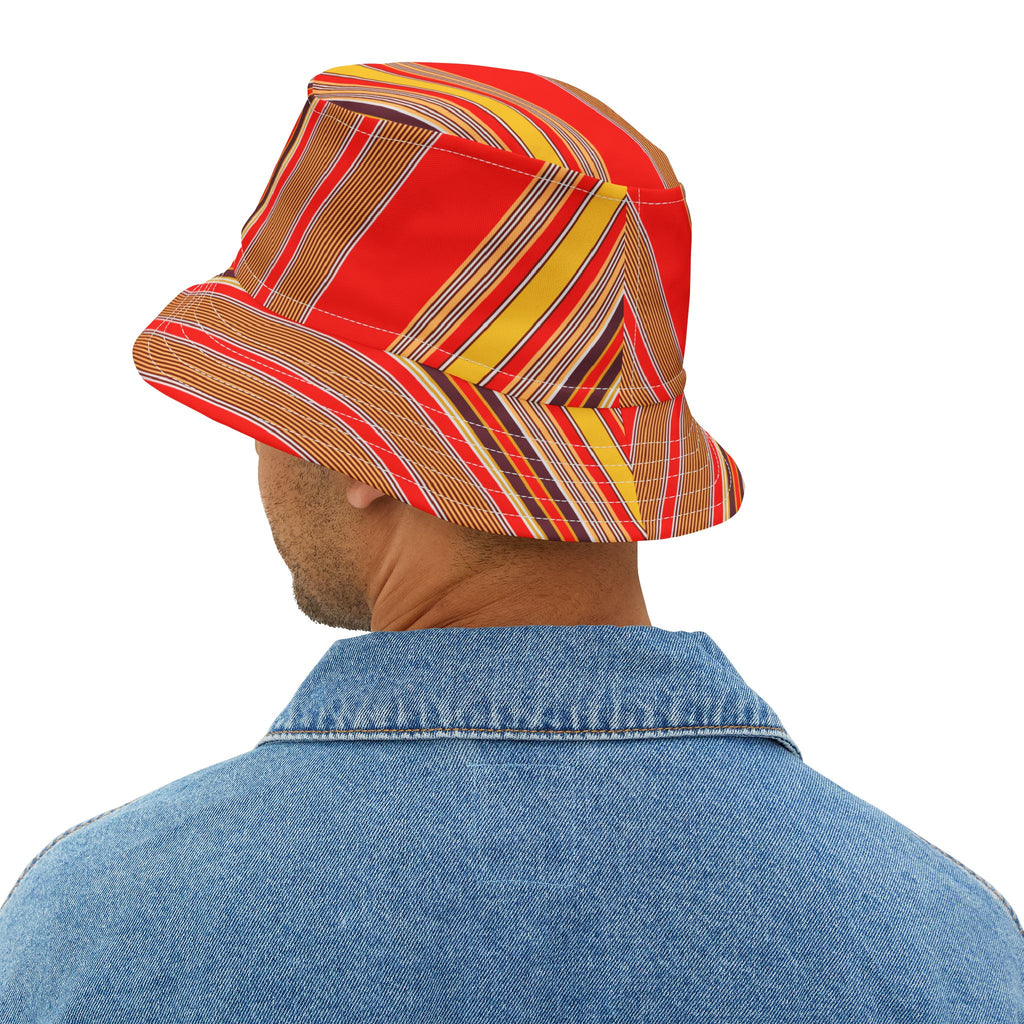 Red Stripe Pattern Bucket Hat — Vibrant Summer Sun Hat