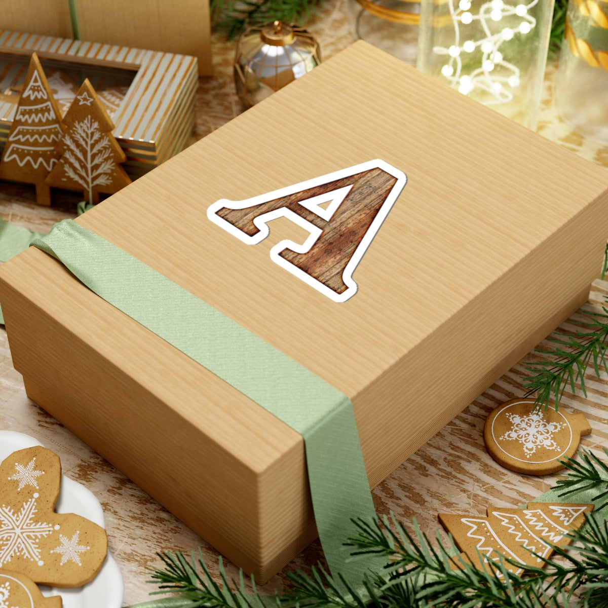 Woodgrain Letter A Kiss-Cut Sticker — Rustic Monogram Laptop Decal