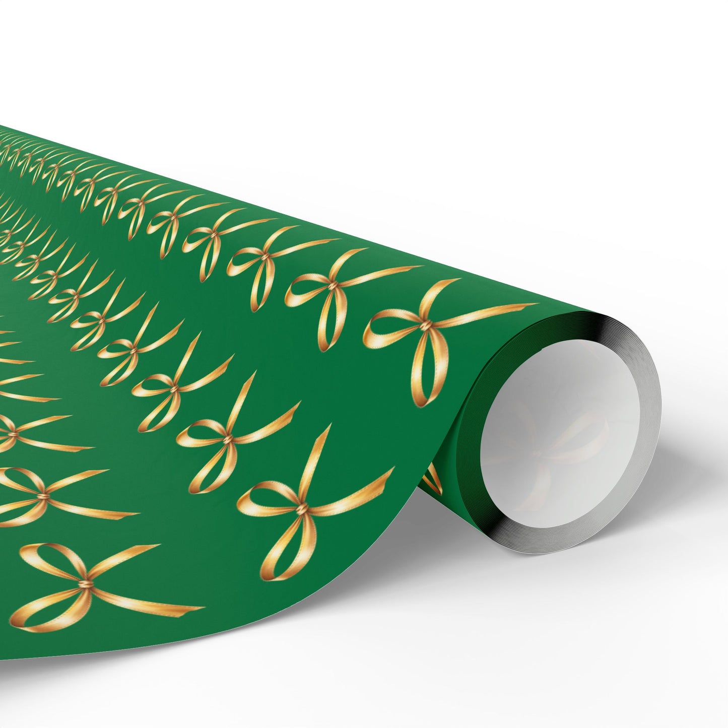 Green Wrapping Paper Roll — Gold Bow Pattern