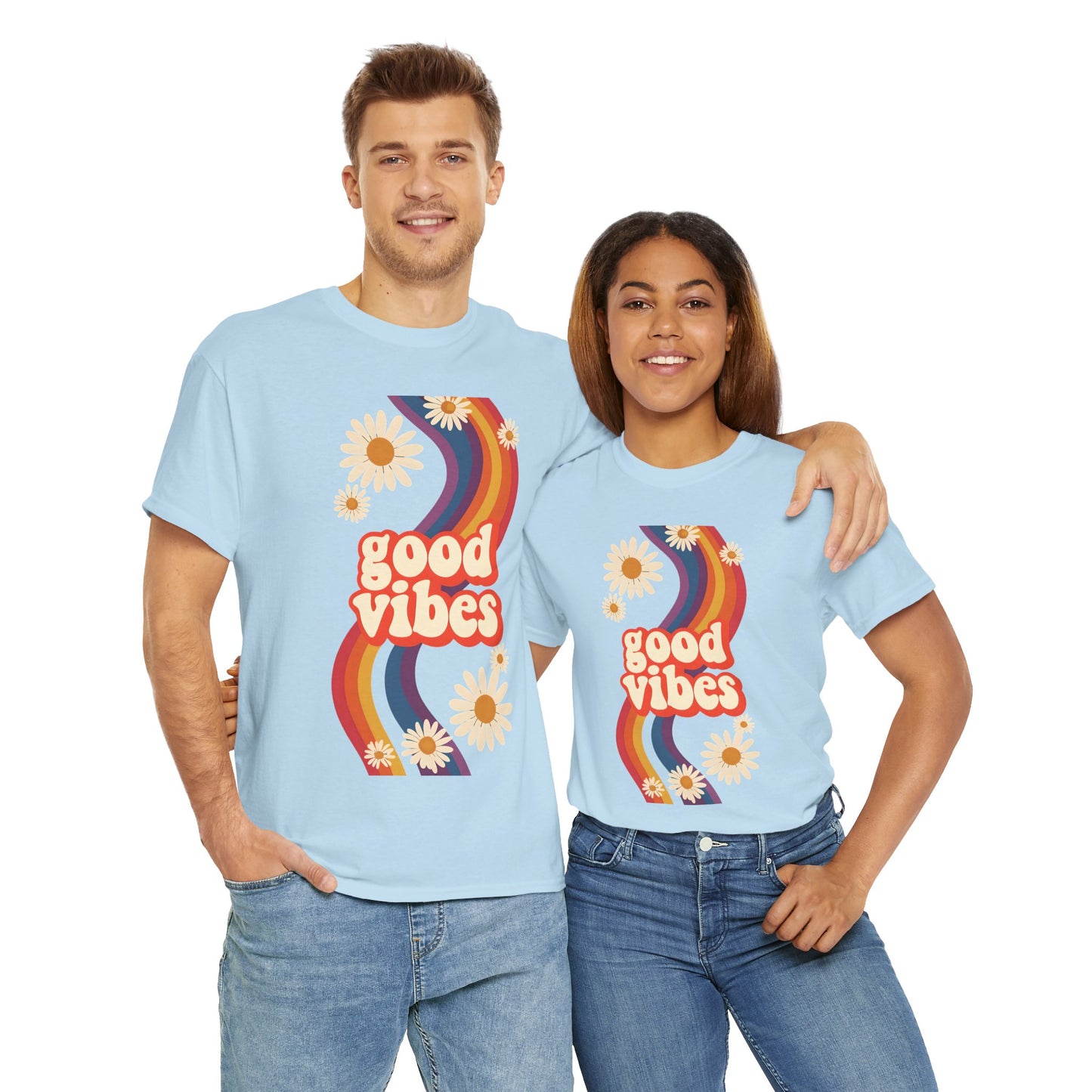 Good Vibes Unisex Heavy Cotton Tee, Retro Graphic T-Shirt, Feel Good Apparel, Summer Outfit, Casual Gift for Friends