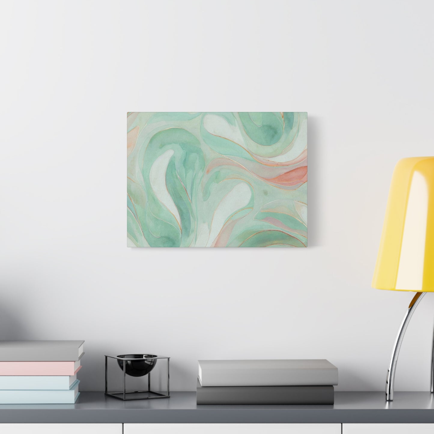 Abstract Green Marble Canvas Print — Teal & Coral Swirl Wall Art