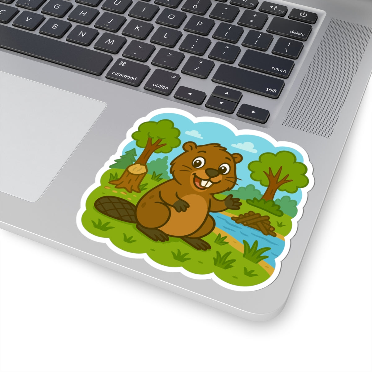 Beaver Pond Kiss-Cut Sticker – Cute Woodland Animal Laptop Decal