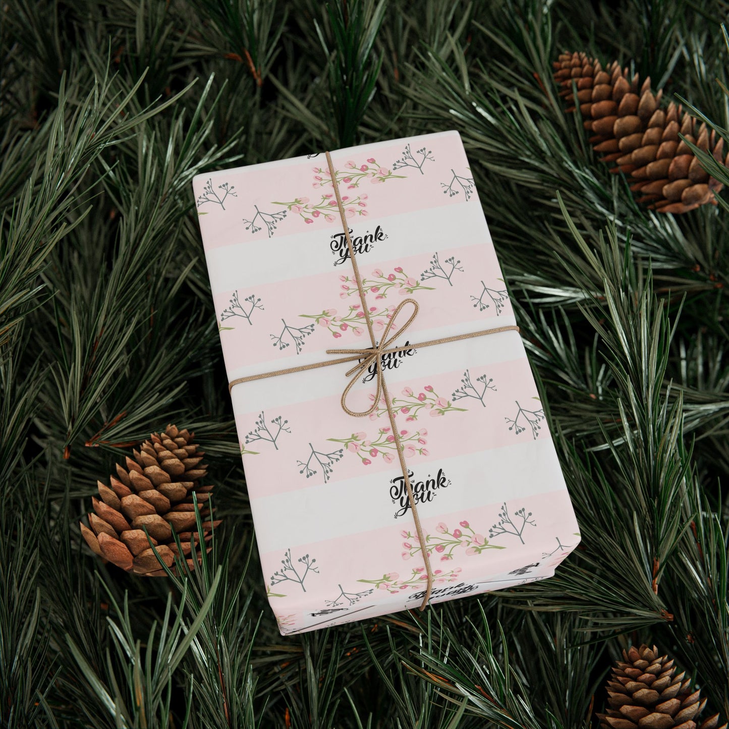 Floral Pink Thank you Wrapping Paper Roll
