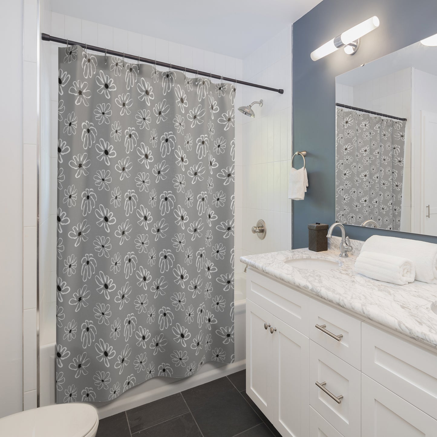 Flower Pattern Shower Curtain, Boho Bathroom Decor, Modern Floral Curtains, Unique Home Accessories, Gift for Her