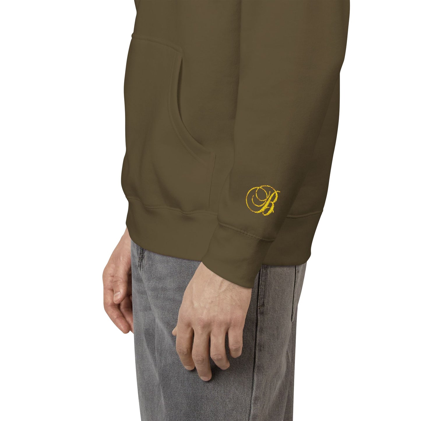 Coral Gold Floral Initial Hoodie — Monogram 'B' Casual Pullover
