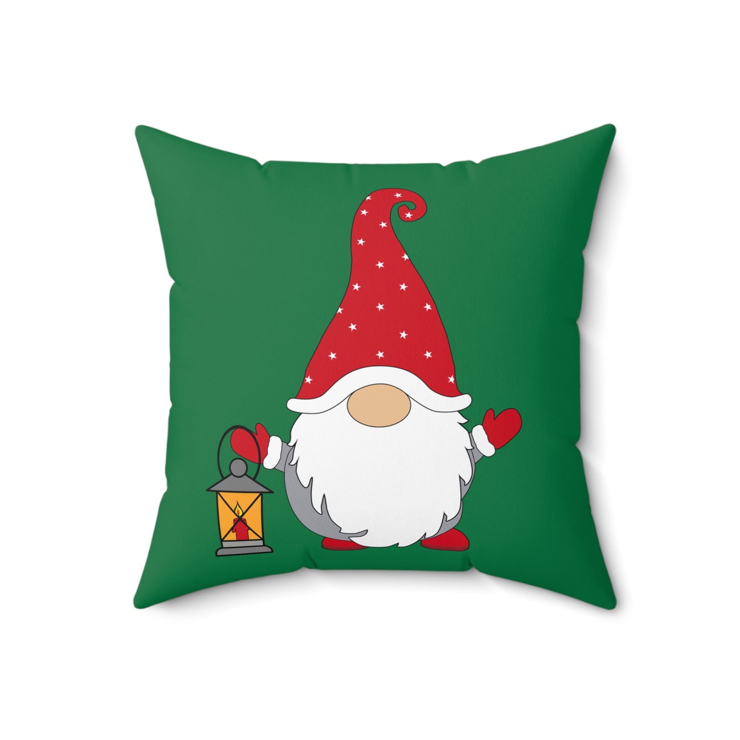 Christmas Gnome Pillow — Green Holiday Throw Pillow with Lantern