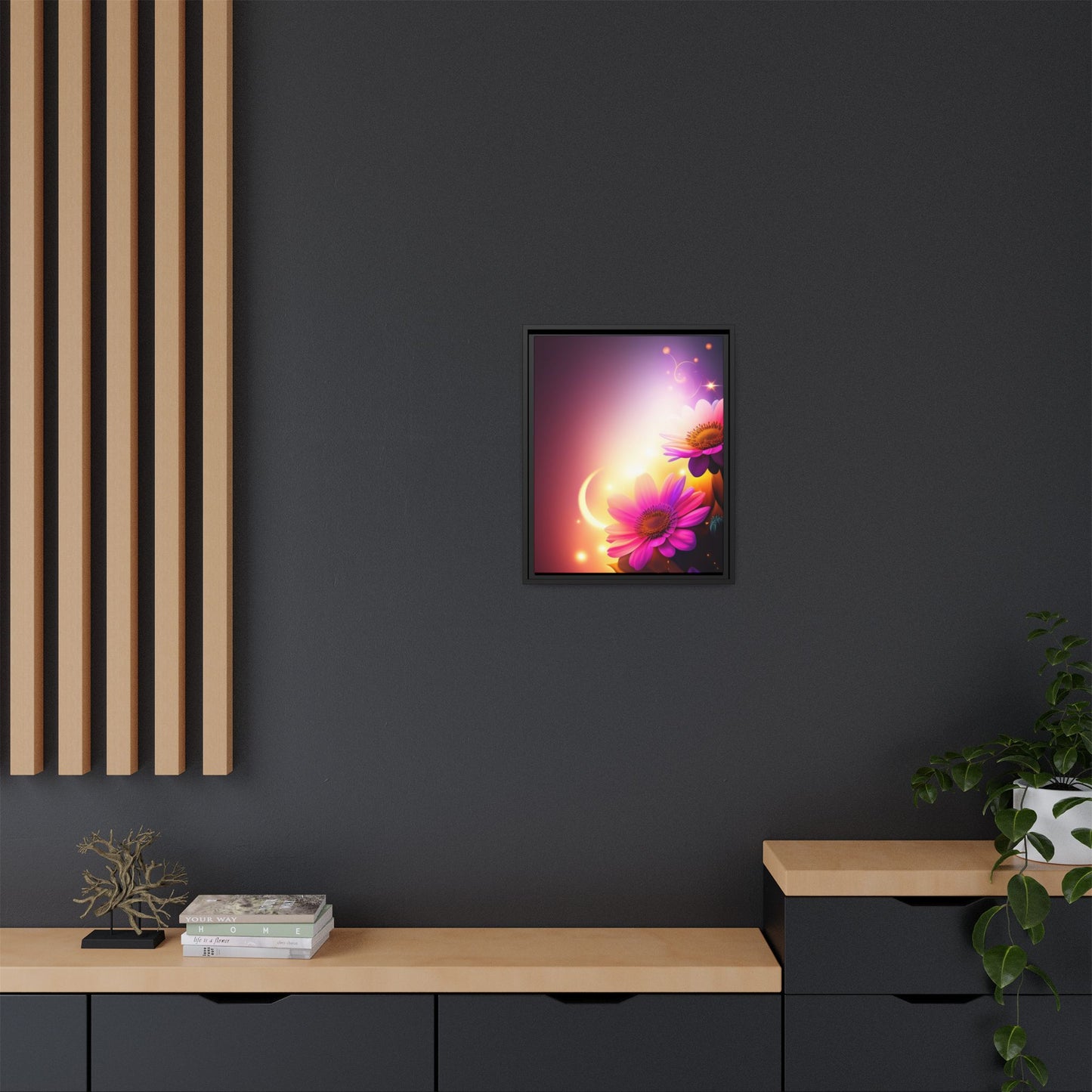 Framed Floral Canvas Art — Pink Daisies Sunset Wall Print