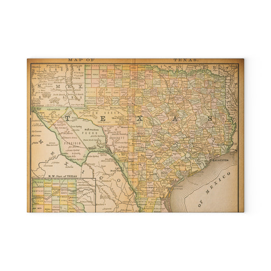 Vintage Texas Map Glass Cutting Board — Retro Kitchen Decor & Serving Board