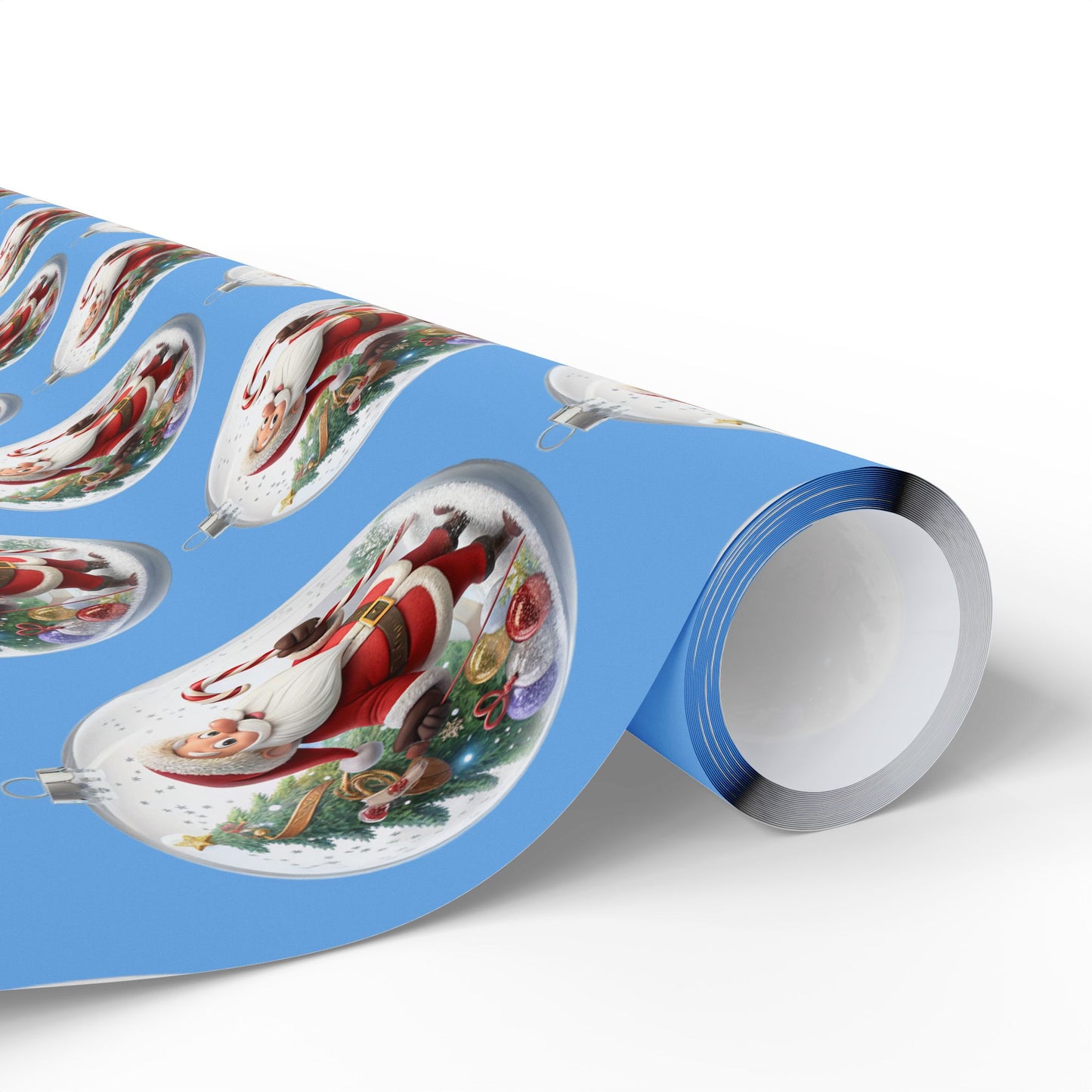 Santa Ornament Pattern Wrapping Paper – Blue Christmas Gift Wrap Roll