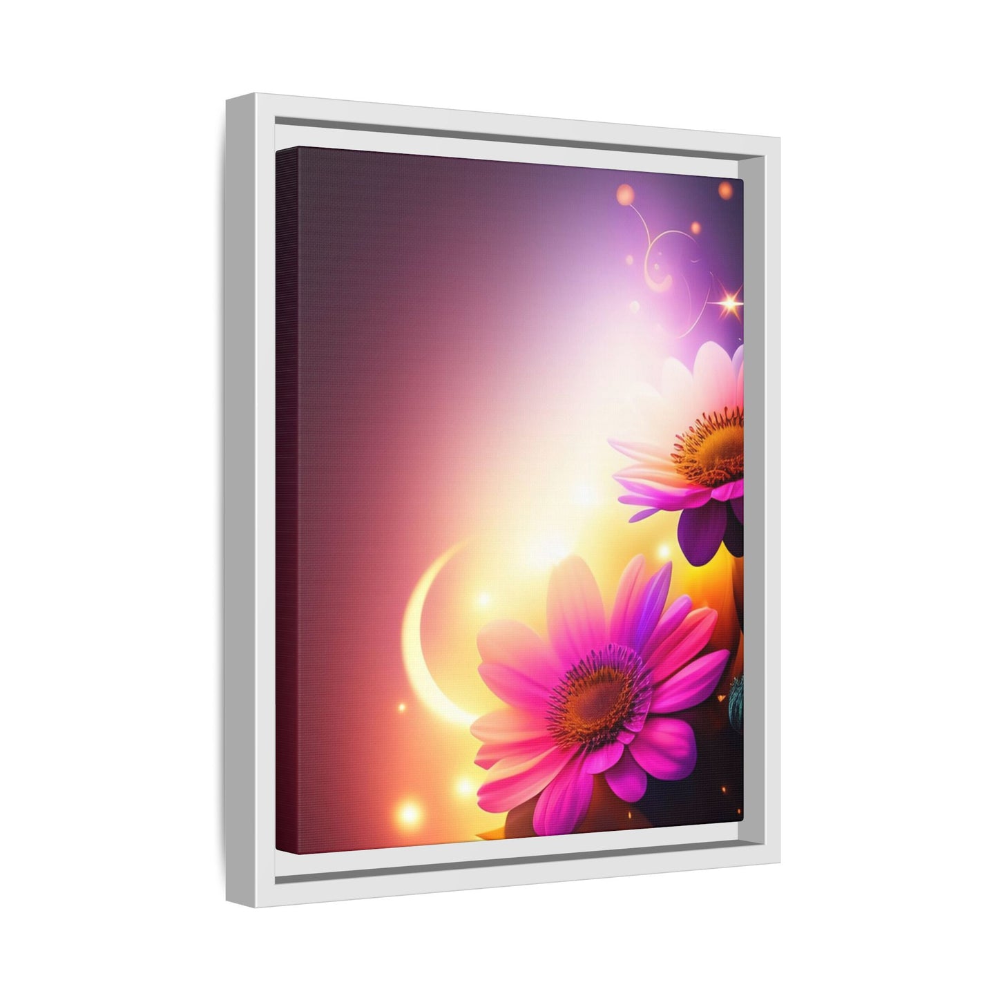 Framed Floral Canvas Art — Pink Daisies Sunset Wall Print