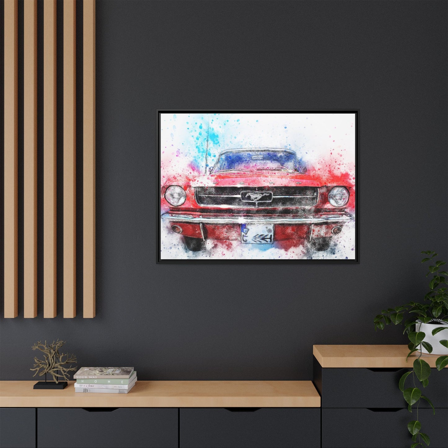 Matte Canvas, Framed Mustang Car