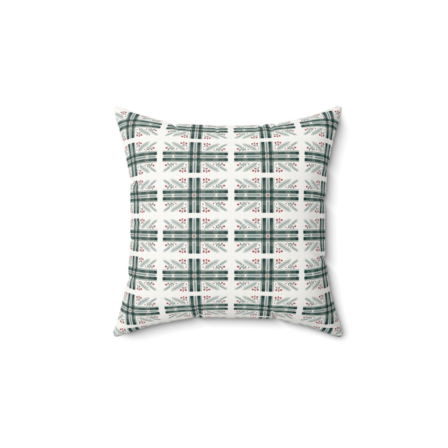 Holiday Plaid Pine & Berry Decorative Pillow