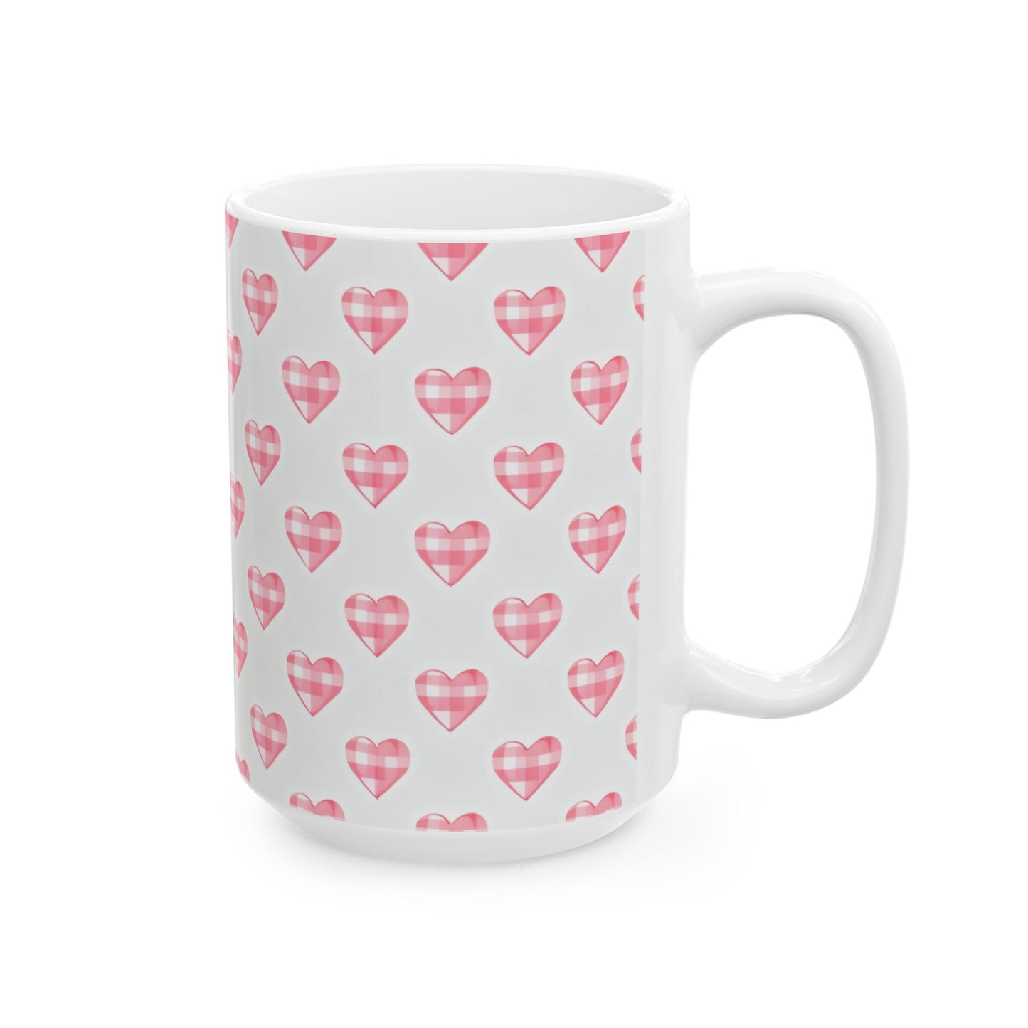Pink Gingham Heart Ceramic Mug (11oz & 15oz)
