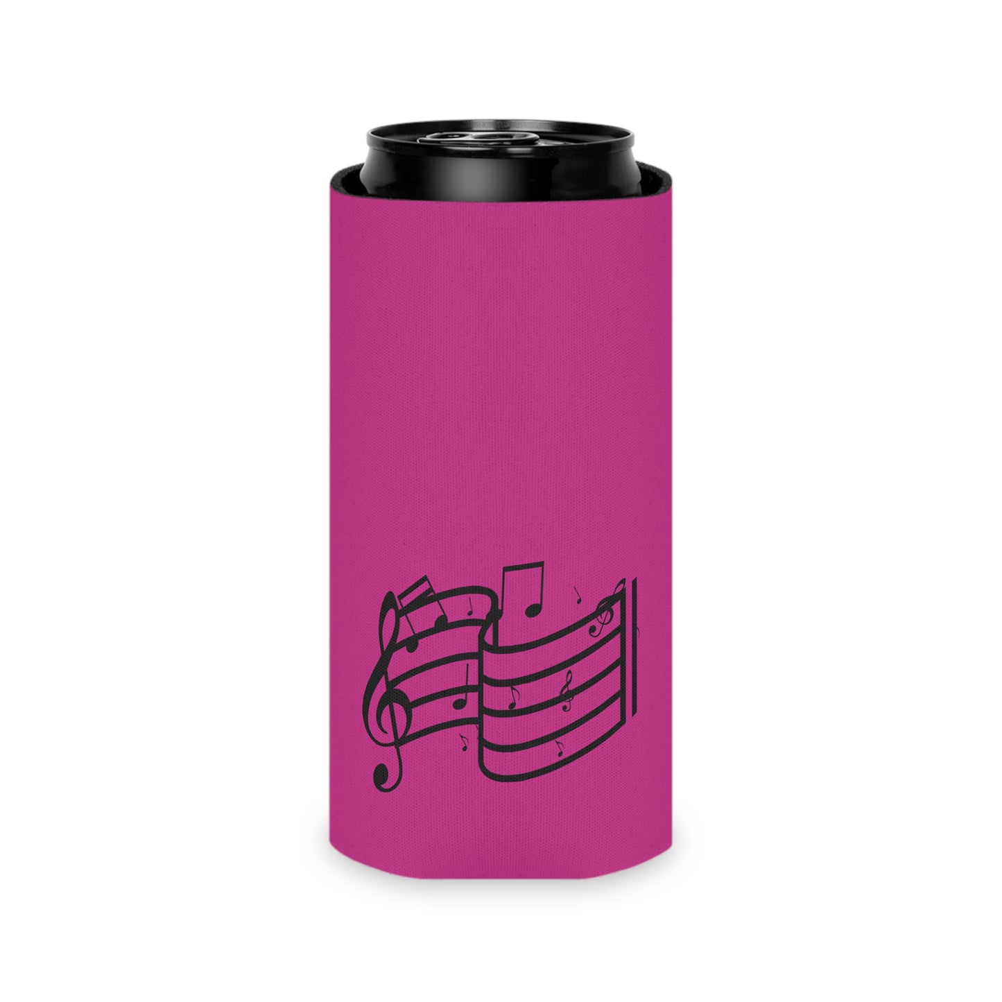 Musical Notes Can Cooler – Pink Neoprene Beverage Koozie for Music Lovers