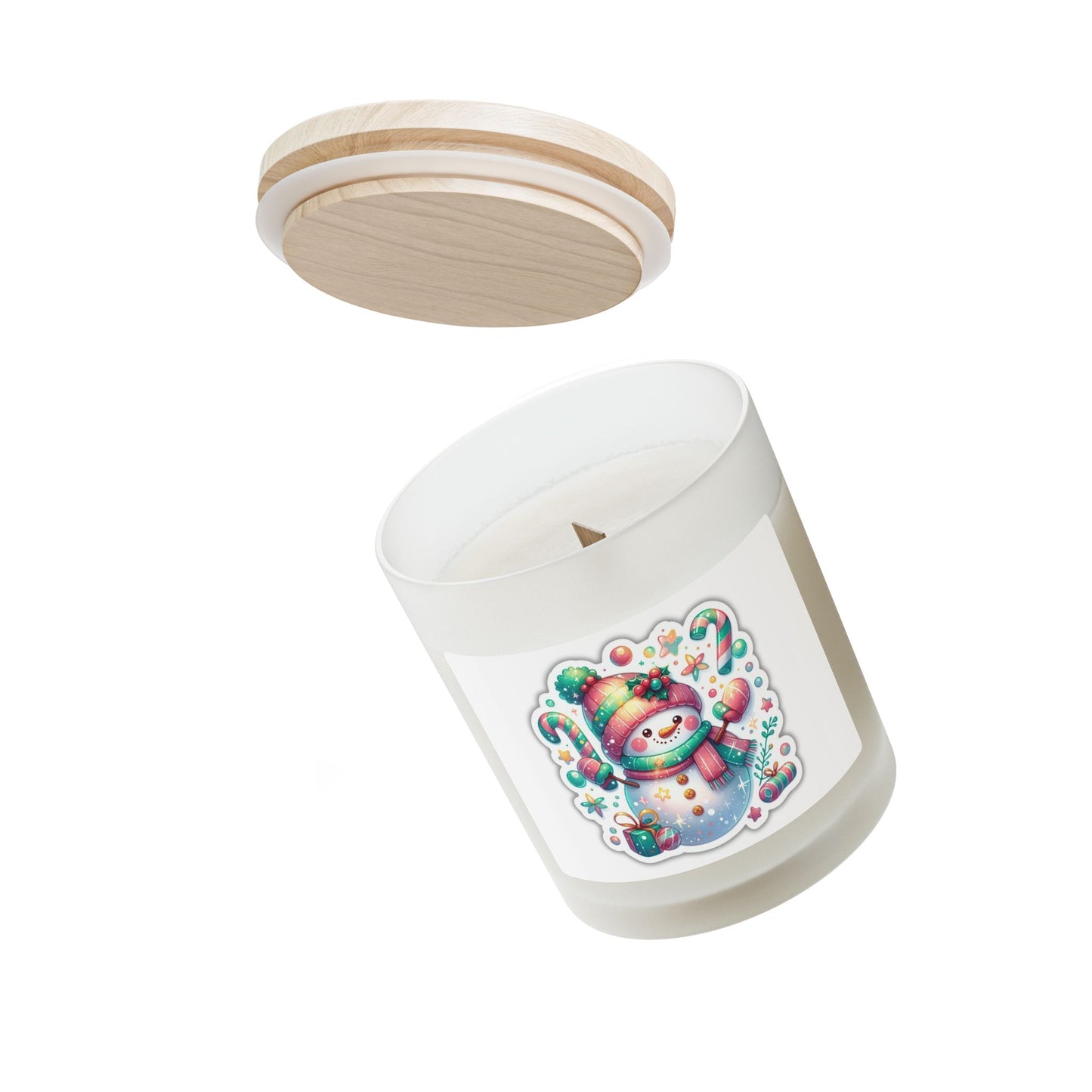 Snowman Themed Frosted Glass Candle, Holiday Decor, Winter Scented Gift, Xmas, Cozy Atmosphere, Candle Lover's Delight