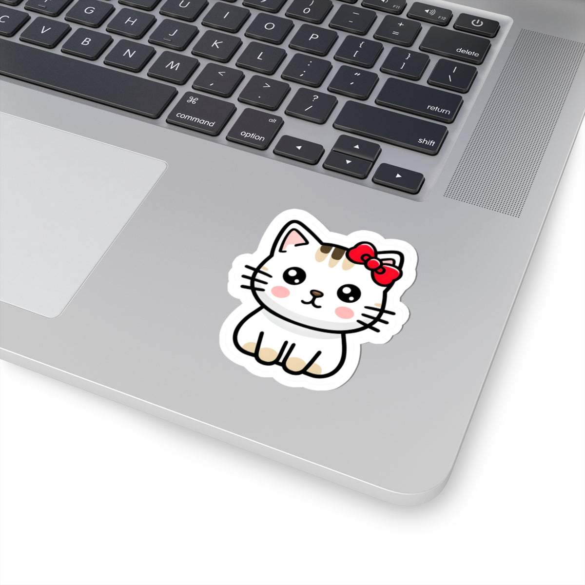 Cute Kawaii Cat Sticker — Adorable Bow Kitten Kiss-Cut Vinyl Decal for Laptops & Water Bottles