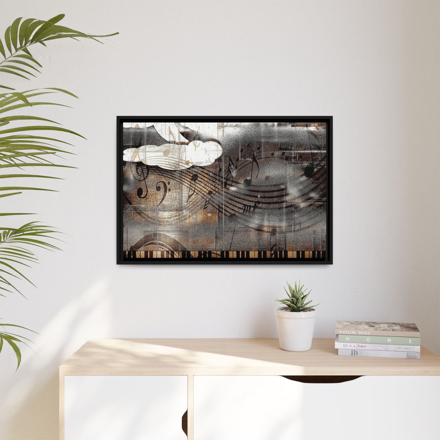 Framed Music Notes Canvas Print — Abstract Vintage Piano & Sheet Music Wall Art