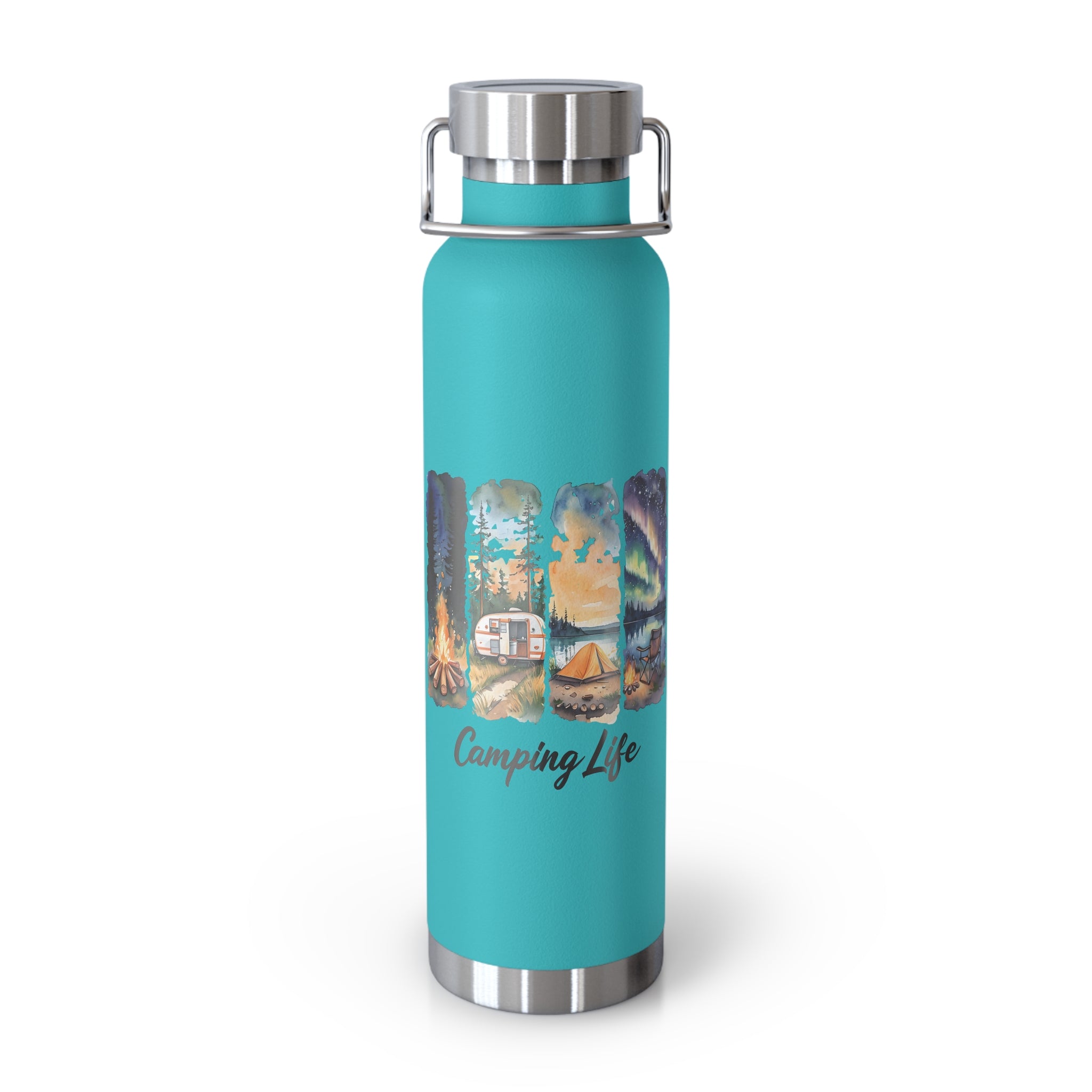 Insulated Camping Water Bottle 22oz — 'Camping Life' Outdoor Vacuum Flask