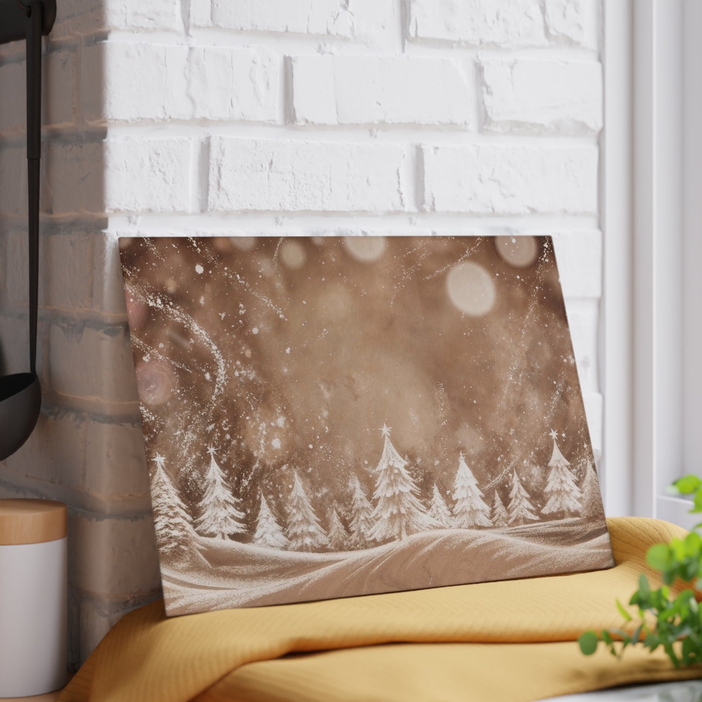 Winter Wonderland Glass Cutting Board – Snowy Pine Trees Holiday Kitchen Decor