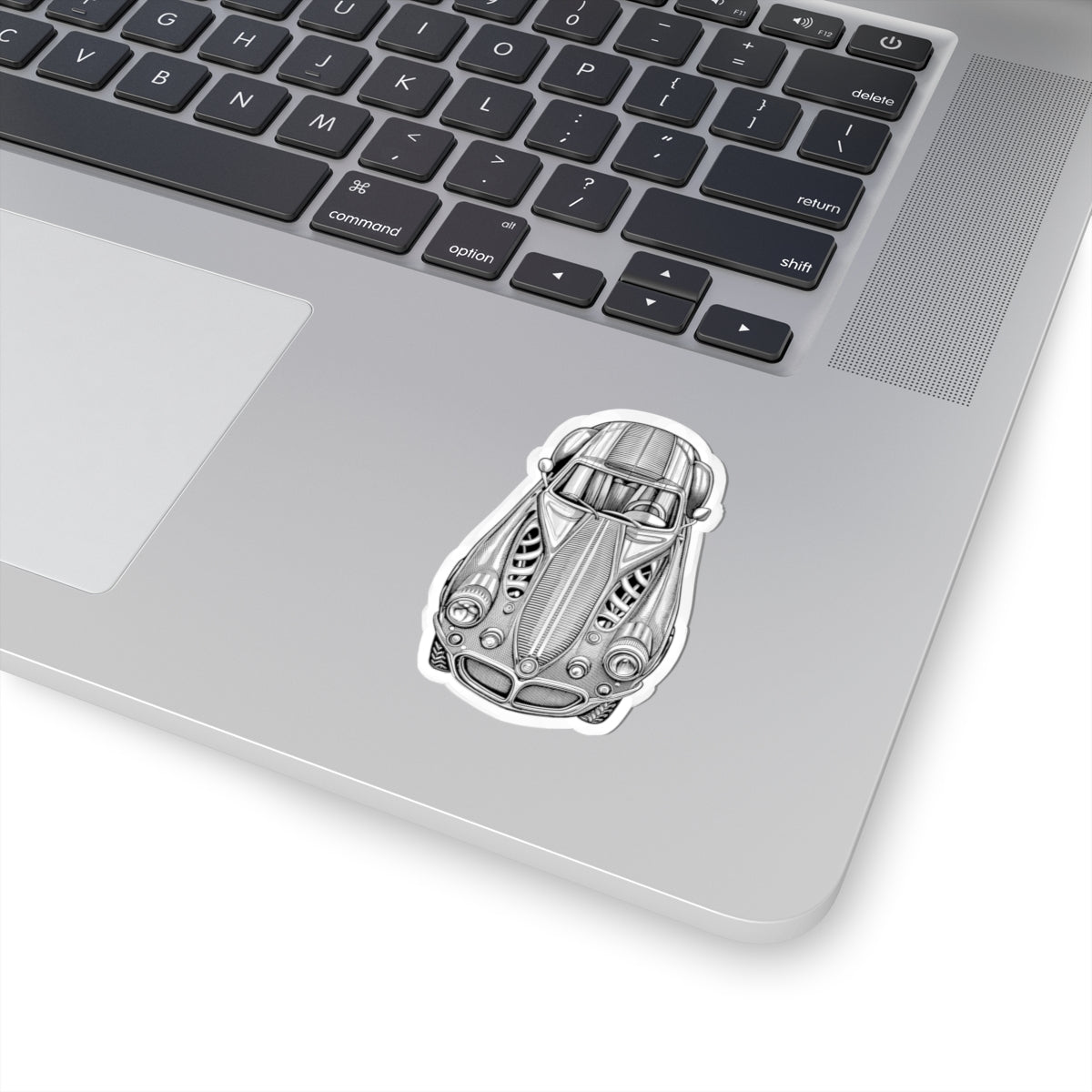 Vintage Sports Car Sticker — Detailed Monochrome Auto Illustration (Kiss-Cut)