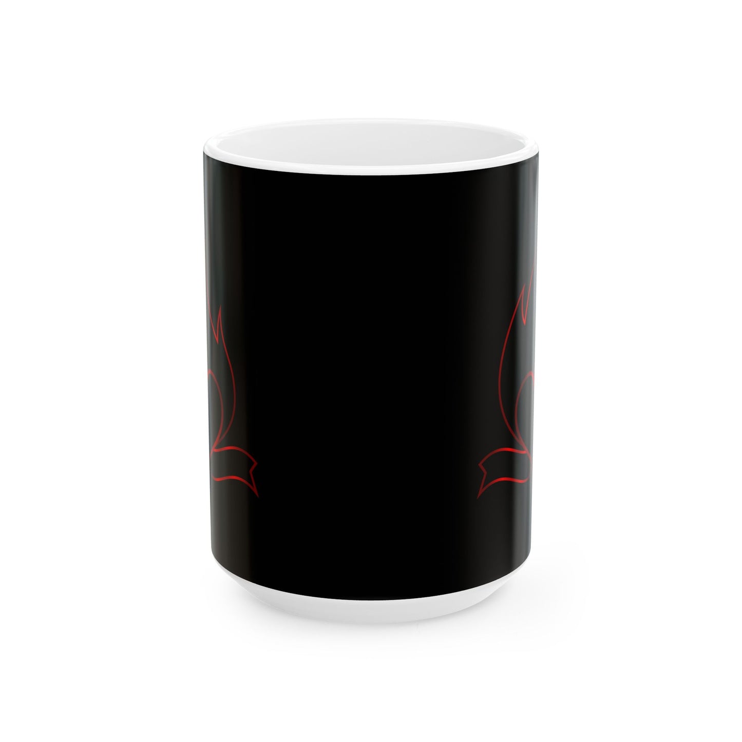 Black Cat Outline Ceramic Mug – Minimal Red Cat Design, 11oz & 15oz