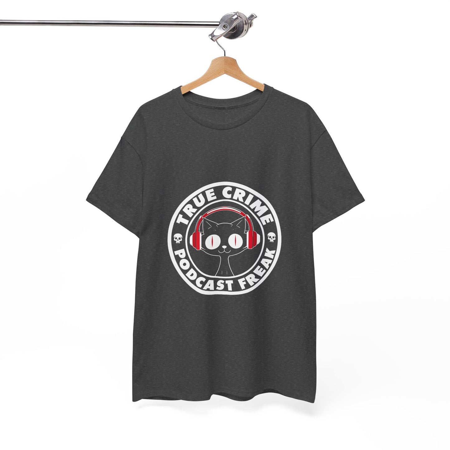 True Crime Podcast Tee — Cat with Headphones Logo