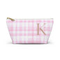 Personalized Pink Gingham Accessory Pouch, Makeup Bag - Letter K