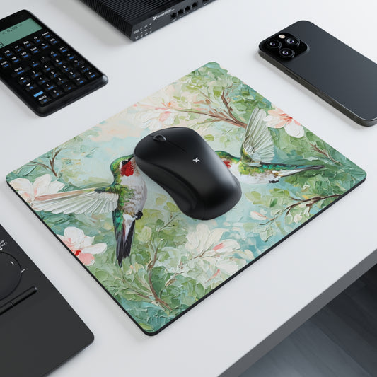 Hummingbird Garden Rectangular Mouse Pad — Floral Wildlife Desk Mat